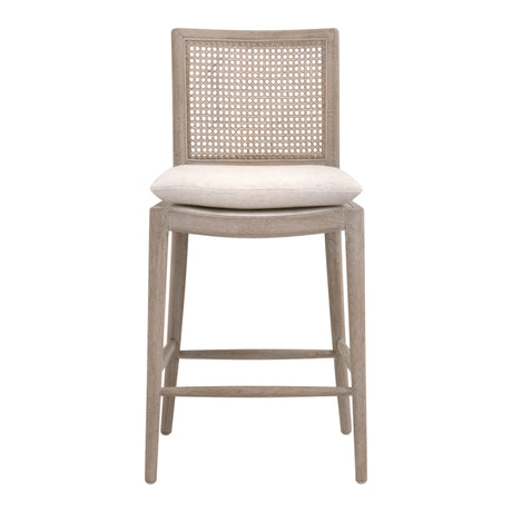 Blume Counter Stool in Performance Textured Cream Linen, Natural Gray Oak, Cane from Essentials For Living - Luna Furniture