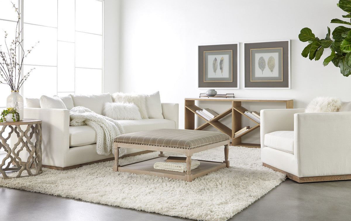 Siena 96" Plinth Base Sofa in Livesmart Machale-Ivory, Natural Gray Oak from Essentials For Living - Luna Furniture
