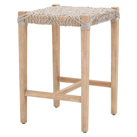 Costa Backless Counter Stool in Taupe & White Flat Rope, Natural Gray Mahogany from Essentials For Living - Luna Furniture