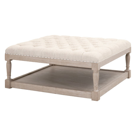 Townsend Tufted Upholstered Coffee Table in Performance Bisque French Linen, Natural Gray Ash - 6429UP.BIS-BT/NG