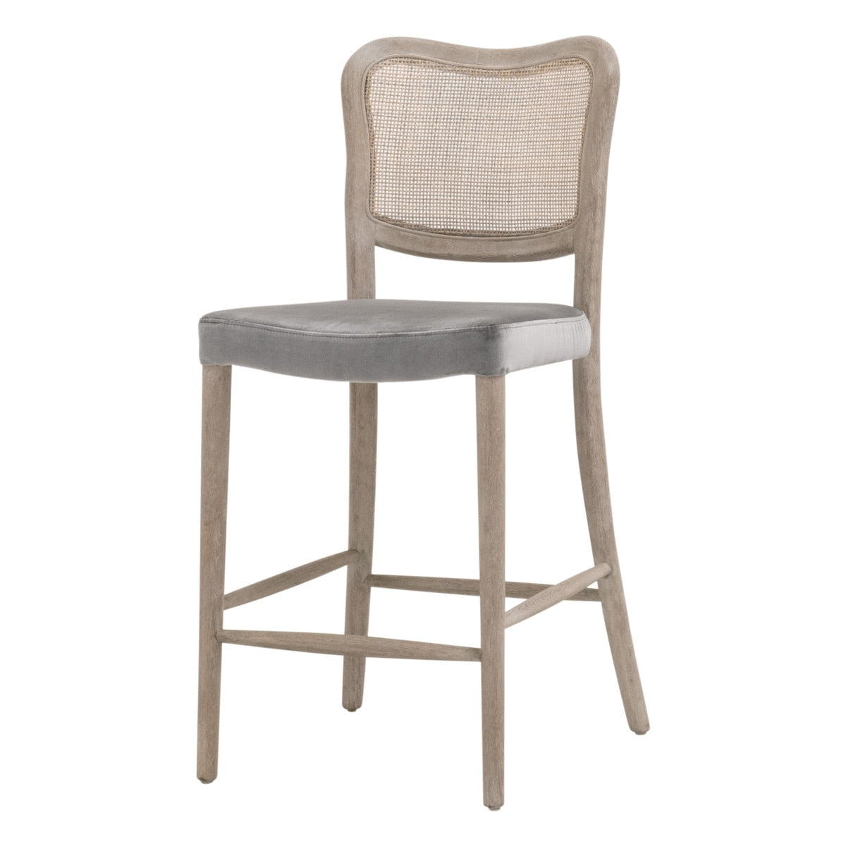 Cela Counter Stool in Performance Dark Dove Velvet, Natural Gray Oak, Natural Gray Cane from Essentials For Living - Luna Furniture