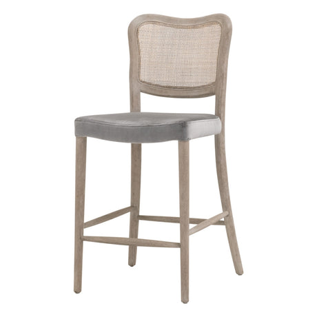 Cela Counter Stool in Performance Dark Dove Velvet, Natural Gray Oak, Natural Gray Cane from Essentials For Living - Luna Furniture