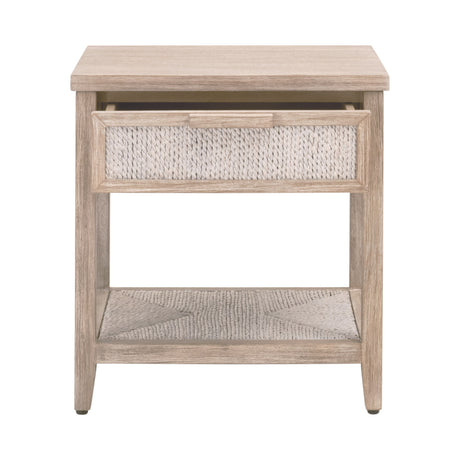Malay 1-Drawer Nightstand in White Wash Abaca Rope, Natural Gray Mahogany from Essentials For Living - Luna Furniture
