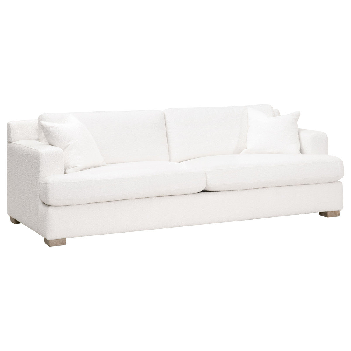 Dean 92" California Casual Sofa in Livesmart Boucle-Snow, Natural Gray Oak from Essentials For Living - Luna Furniture