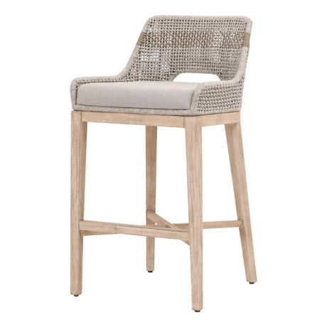 Tapestry Barstool in Taupe & White Flat Rope, Taupe Stripe, Performance Pumice, Natural Gray Mahogany from Essentials For Living - Luna Furniture
