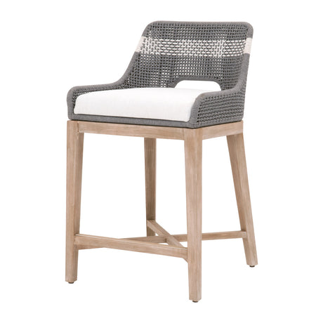 Tapestry Counter Stool in Dove Flat Rope, White Speckle Stripe, Performance White Speckle, Natural Gray Mahogany from Essentials For Living - Luna Furniture
