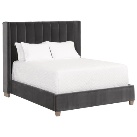 Chandler Standard King Bed in Dark Dove Velvet, Natural Gray Oak from Essentials For Living - Luna Furniture