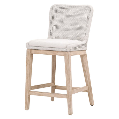 Mesh Counter Stool in White Speckle Flat Rope, Performance White Speckle, Natural Gray Mahogany from Essentials For Living - Luna Furniture