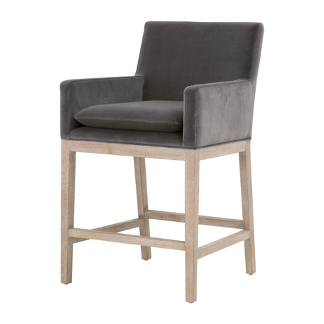 Drake Counter Stool in Dark Dove Velvet, Natural Gray Oak from Essentials For Living - Luna Furniture