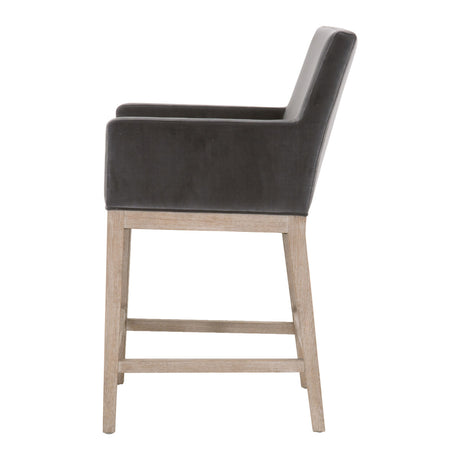 Drake Counter Stool in Dark Dove Velvet, Natural Gray Oak from Essentials For Living - Luna Furniture