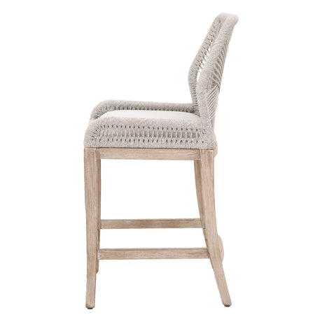 Loom Counter Stool in Taupe & White Flat Rope, Performance Pumice, Natural Gray Mahogany from Essentials For Living - Luna Furniture