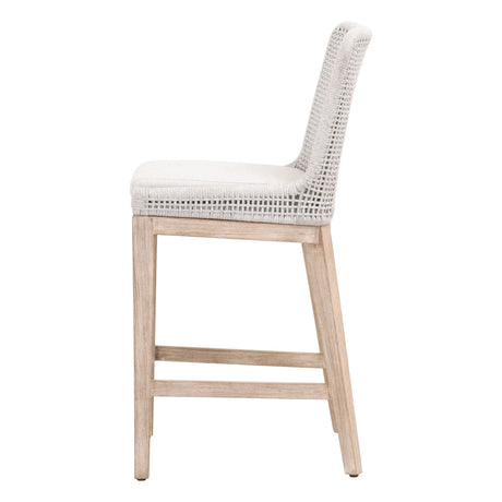 Mesh Counter Stool in White Speckle Flat Rope, Performance White Speckle, Natural Gray Mahogany from Essentials For Living - Luna Furniture