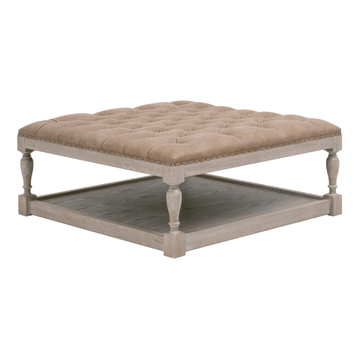 Townsend Tufted Upholstered Coffee Table in Ivanhoe-Toast, Natural Gray Ash from Essentials For Living - Luna Furniture