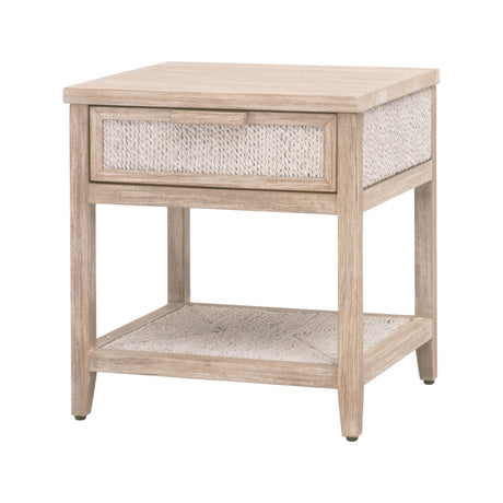 Malay 1-Drawer Nightstand in White Wash Abaca Rope, Natural Gray Mahogany from Essentials For Living - Luna Furniture