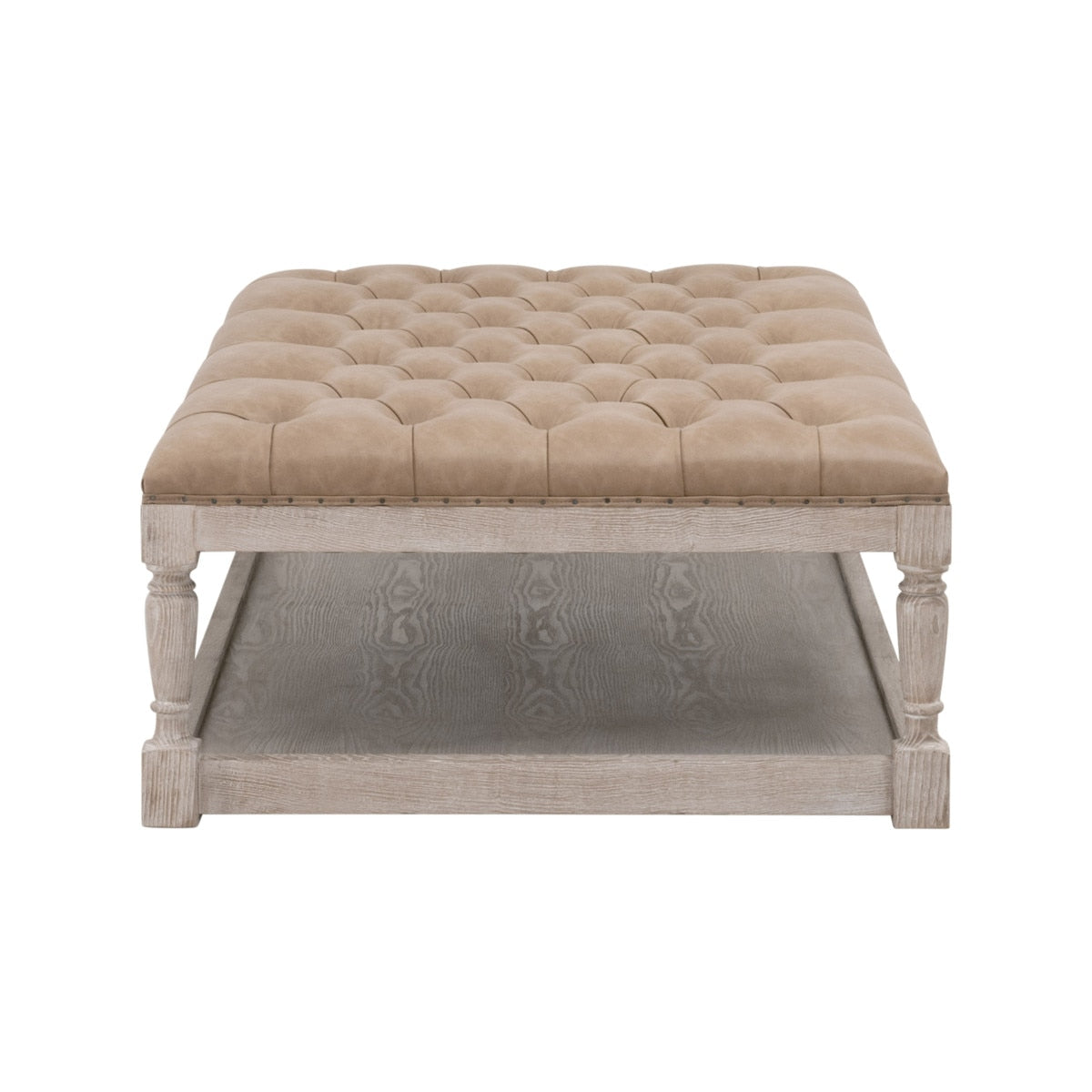 Townsend Tufted Upholstered Rectangle Coffee Table in Ivanhoe Toast, Natural Gray Ash, Black Nail Tacks from Essentials For Living - Luna Furniture