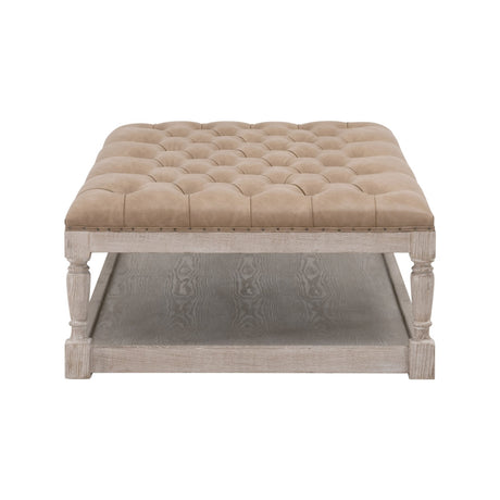 Townsend Tufted Upholstered Rectangle Coffee Table in Ivanhoe Toast, Natural Gray Ash, Black Nail Tacks from Essentials For Living - Luna Furniture