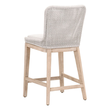 Mesh Counter Stool in White Speckle Flat Rope, Performance White Speckle, Natural Gray Mahogany from Essentials For Living - Luna Furniture