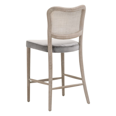 Cela Counter Stool in Performance Dark Dove Velvet, Natural Gray Oak, Natural Gray Cane from Essentials For Living - Luna Furniture