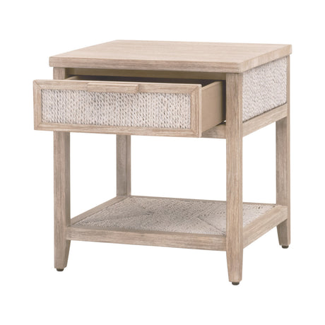Malay 1-Drawer Nightstand in White Wash Abaca Rope, Natural Gray Mahogany from Essentials For Living - Luna Furniture