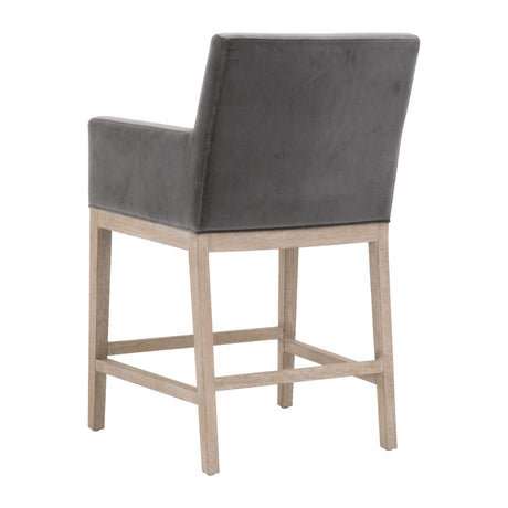 Drake Counter Stool in Dark Dove Velvet, Natural Gray Oak from Essentials For Living - Luna Furniture