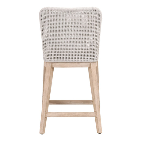 Mesh Counter Stool in White Speckle Flat Rope, Performance White Speckle, Natural Gray Mahogany from Essentials For Living - Luna Furniture