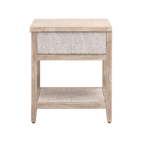 Malay 1-Drawer Nightstand in White Wash Abaca Rope, Natural Gray Mahogany from Essentials For Living - Luna Furniture