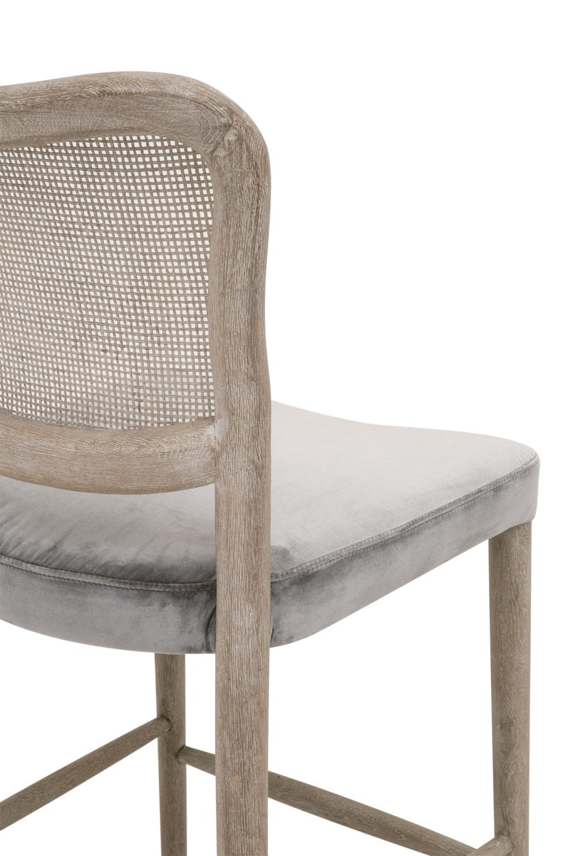 Cela Counter Stool in Performance Dark Dove Velvet, Natural Gray Oak, Natural Gray Cane from Essentials For Living - Luna Furniture