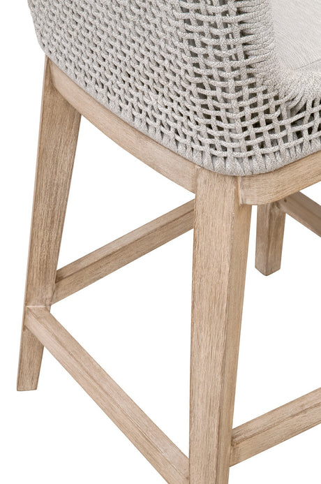 Mesh Counter Stool in White Speckle Flat Rope, Performance White Speckle, Natural Gray Mahogany from Essentials For Living - Luna Furniture