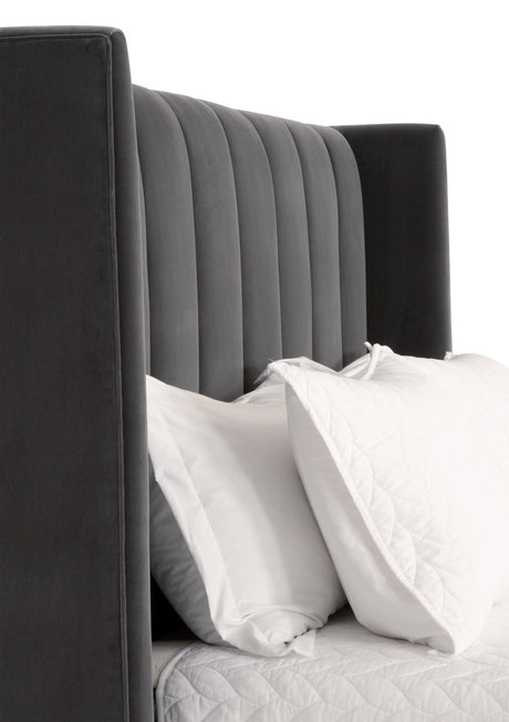 Chandler Standard King Bed in Dark Dove Velvet, Natural Gray Oak from Essentials For Living - Luna Furniture