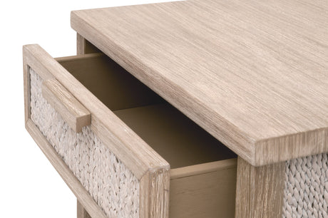 Malay 1-Drawer Nightstand in White Wash Abaca Rope, Natural Gray Mahogany from Essentials For Living - Luna Furniture