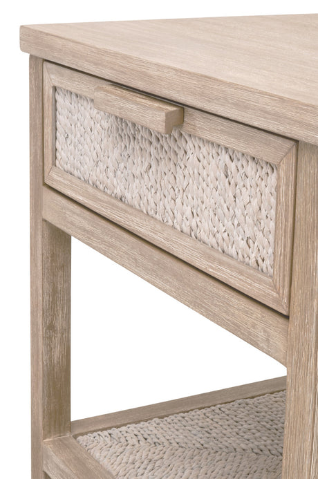 Malay 1-Drawer Nightstand in White Wash Abaca Rope, Natural Gray Mahogany from Essentials For Living - Luna Furniture