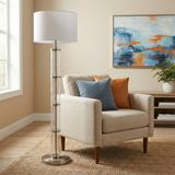 Nimbus Brushed Nickel Floor Lamp with 3-Way Rotary Switch Clear Glass Body Metal Base from Ashcroft Furniture - Luna Furniture