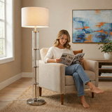 Nimbus Brushed Nickel Floor Lamp with 3-Way Rotary Switch Clear Glass Body Metal Base from Ashcroft Furniture - Luna Furniture