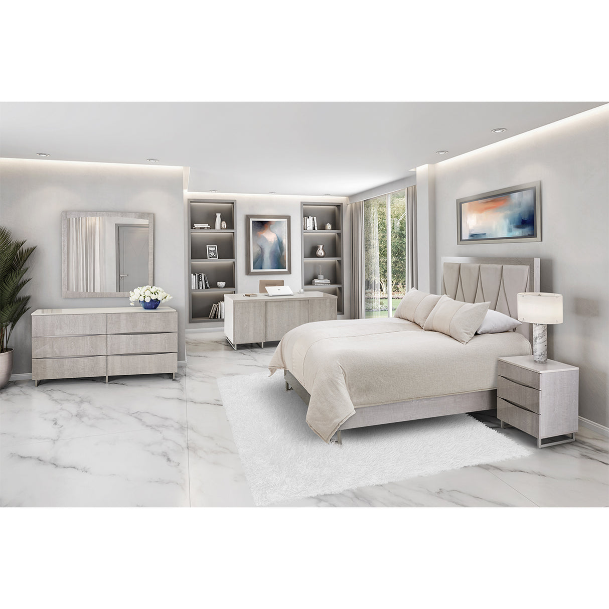 Marin Greige Eastern King Panel Bed (3 Pc) from Michael Amini - Luna Furniture