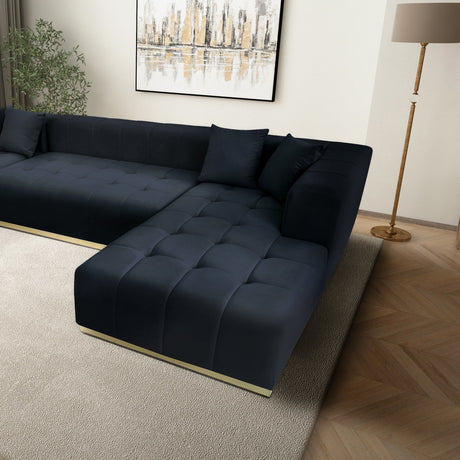 Olivia Black Velvet U-Shape Corner Sofa from Ashcroft Furniture - Luna Furniture