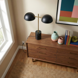 Nova Hydro Black Table Lamp with On/Off Switch Double Lamp with Faux Marble Base from Ashcroft Furniture - Luna Furniture