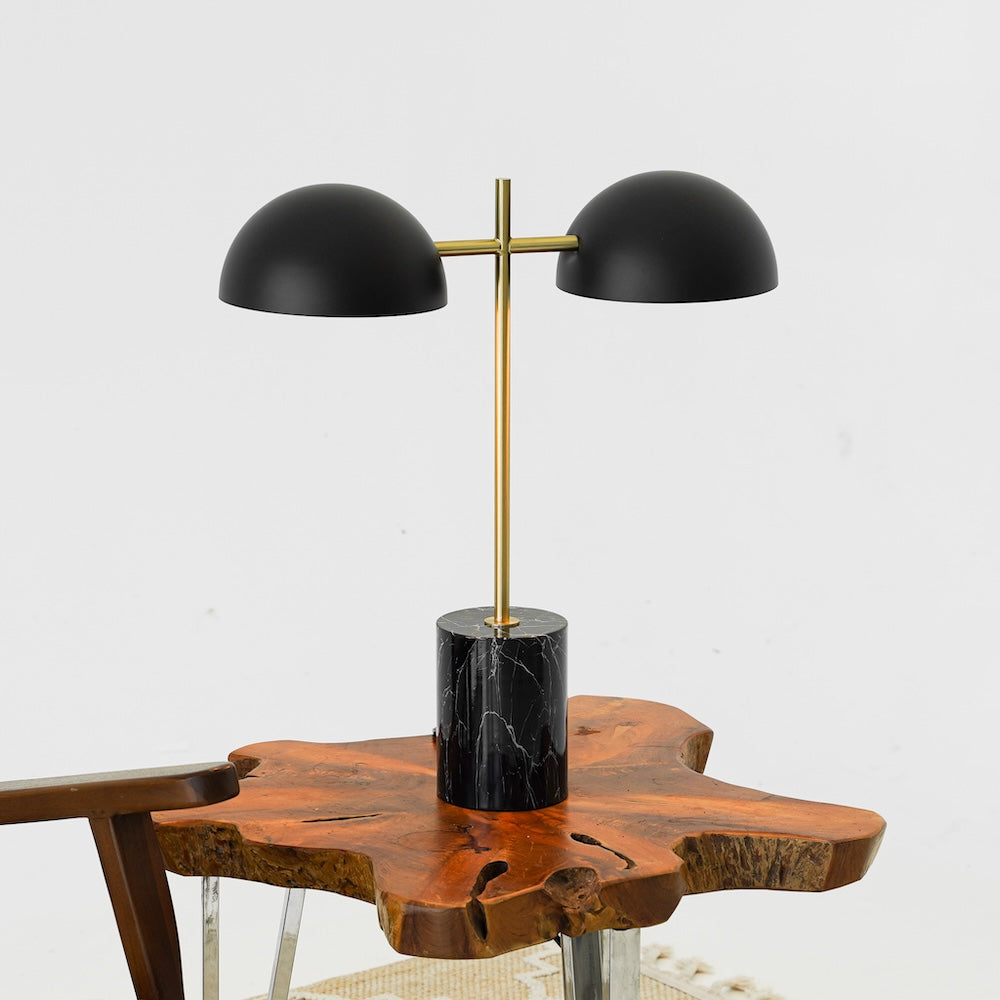 Nova Hydro Black Table Lamp with On/Off Switch Double Lamp with Faux Marble Base from Midinmod - Luna Furniture