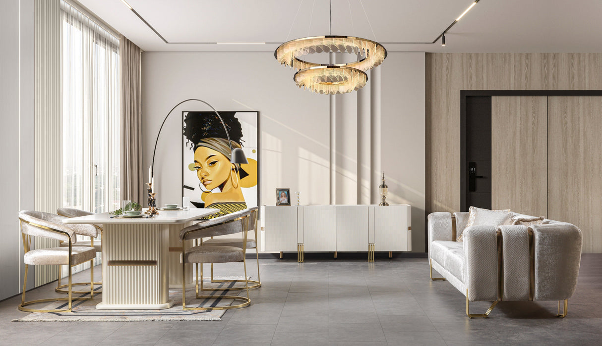 Santana Ivory 7-Piece Dining Set from Nova Furniture - Luna Furniture