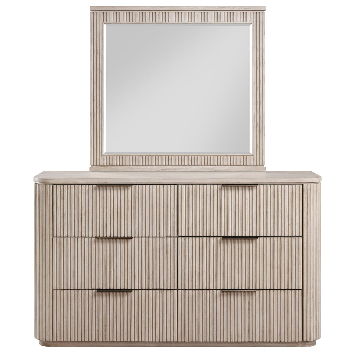Henry 65″ 6-Drawer Reeded Dresser and Mirror, Tan Finish from Steve Silver - Luna Furniture