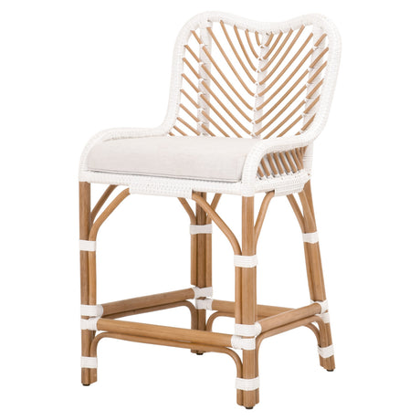 Laguna Counter Stool in White Synthetic Binding, Performance White Speckle, Natural Rattan - 6833CS.WHT-S/WHT/NR