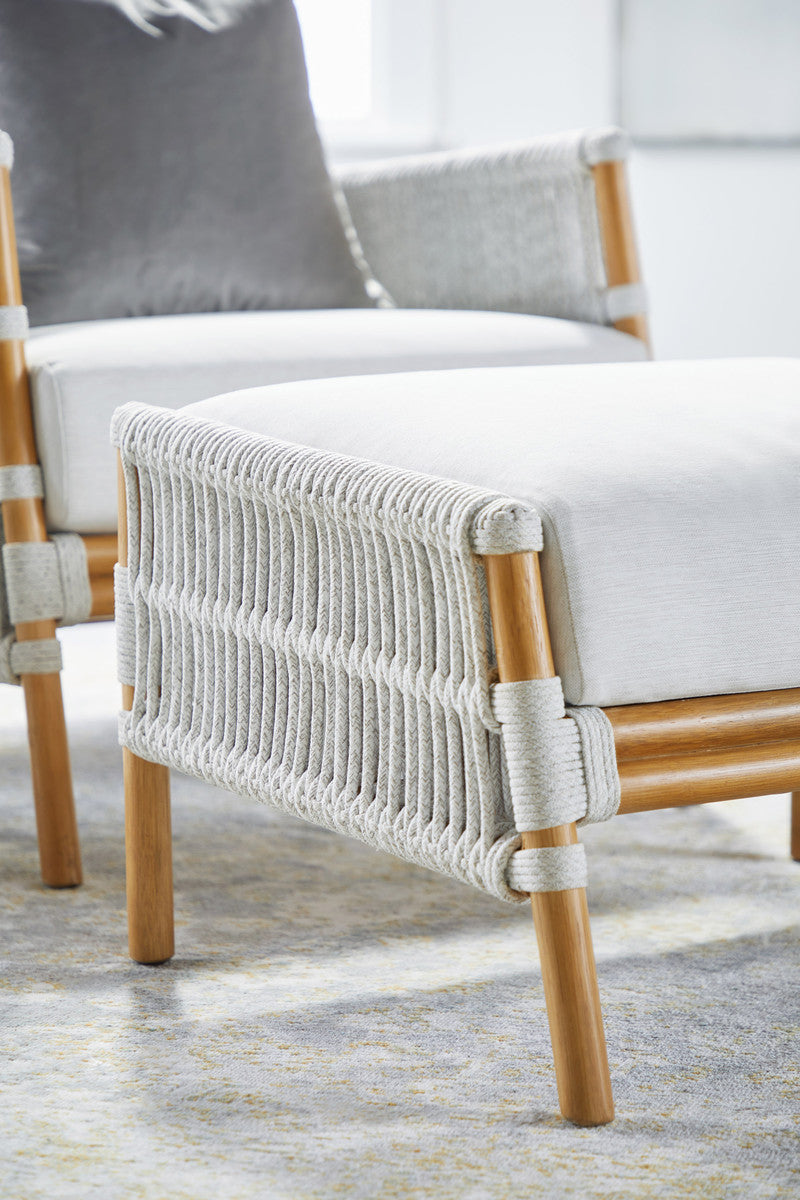 Bacara Footstool in White Speckle Flat Rope, Performance White Speckle, Natural Rattan from Essentials For Living - Luna Furniture