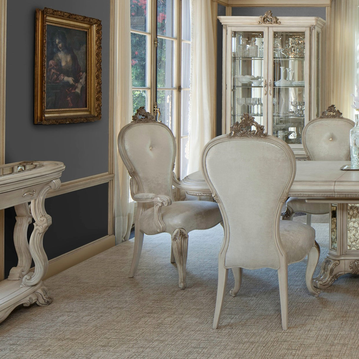 Platine De Royale Champagne Dining Arm Chair from Michael Amini - Luna Furniture