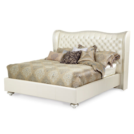 Hollywood Swank Creamy Pearl Upholstered Queen Bed from Michael Amini - Luna Furniture