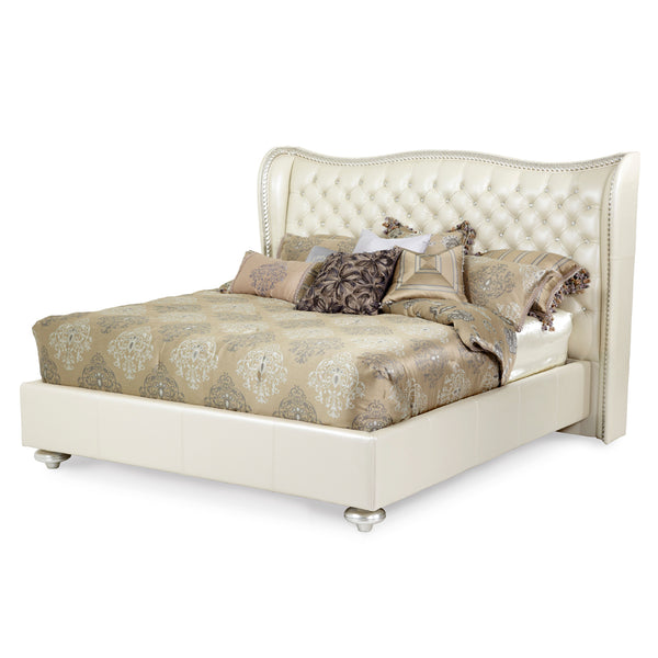 Hollywood Swank Creamy Pearl Upholstered Queen Bed