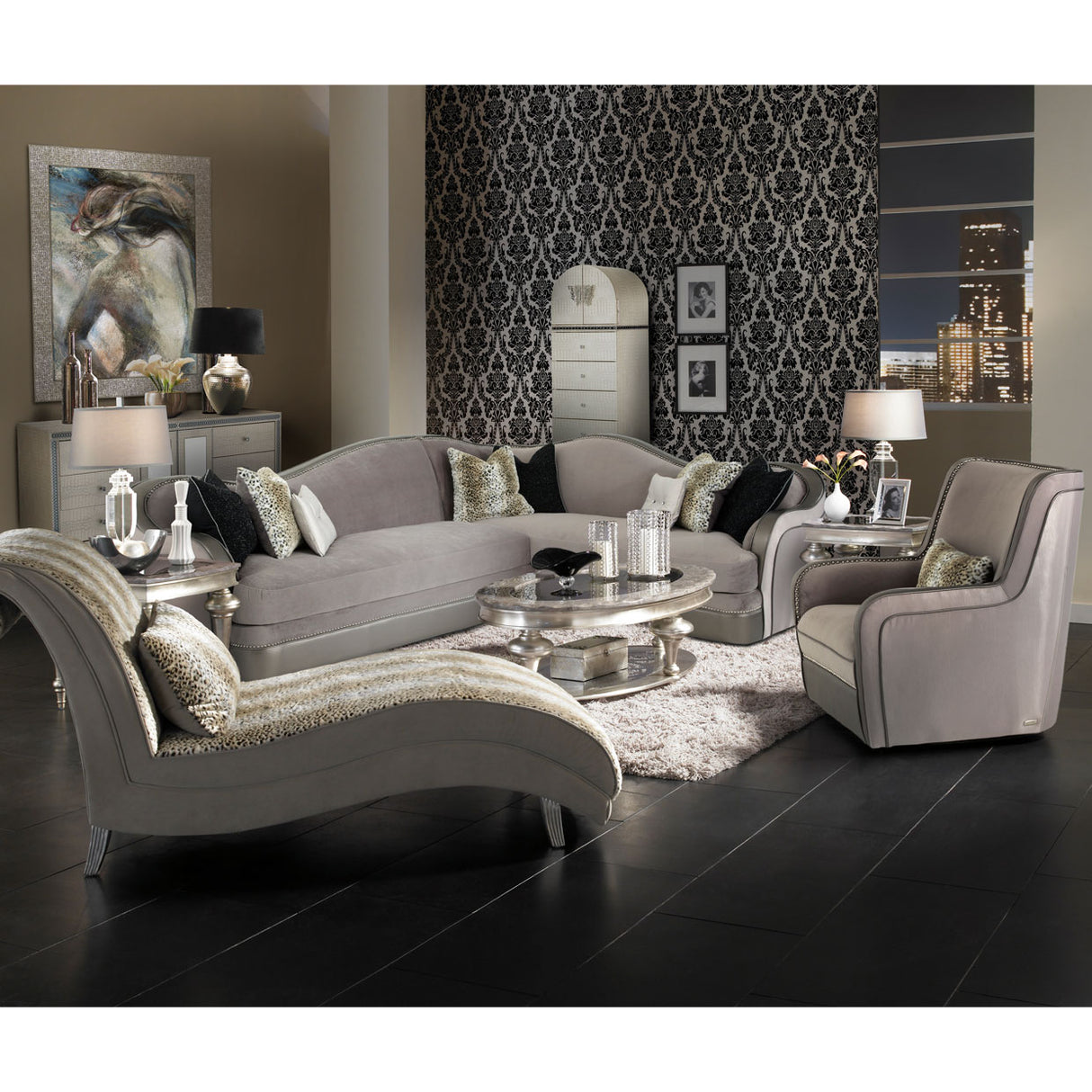 Hollywood Swank Crystal Croc Upholstered Dresser from Michael Amini - Luna Furniture