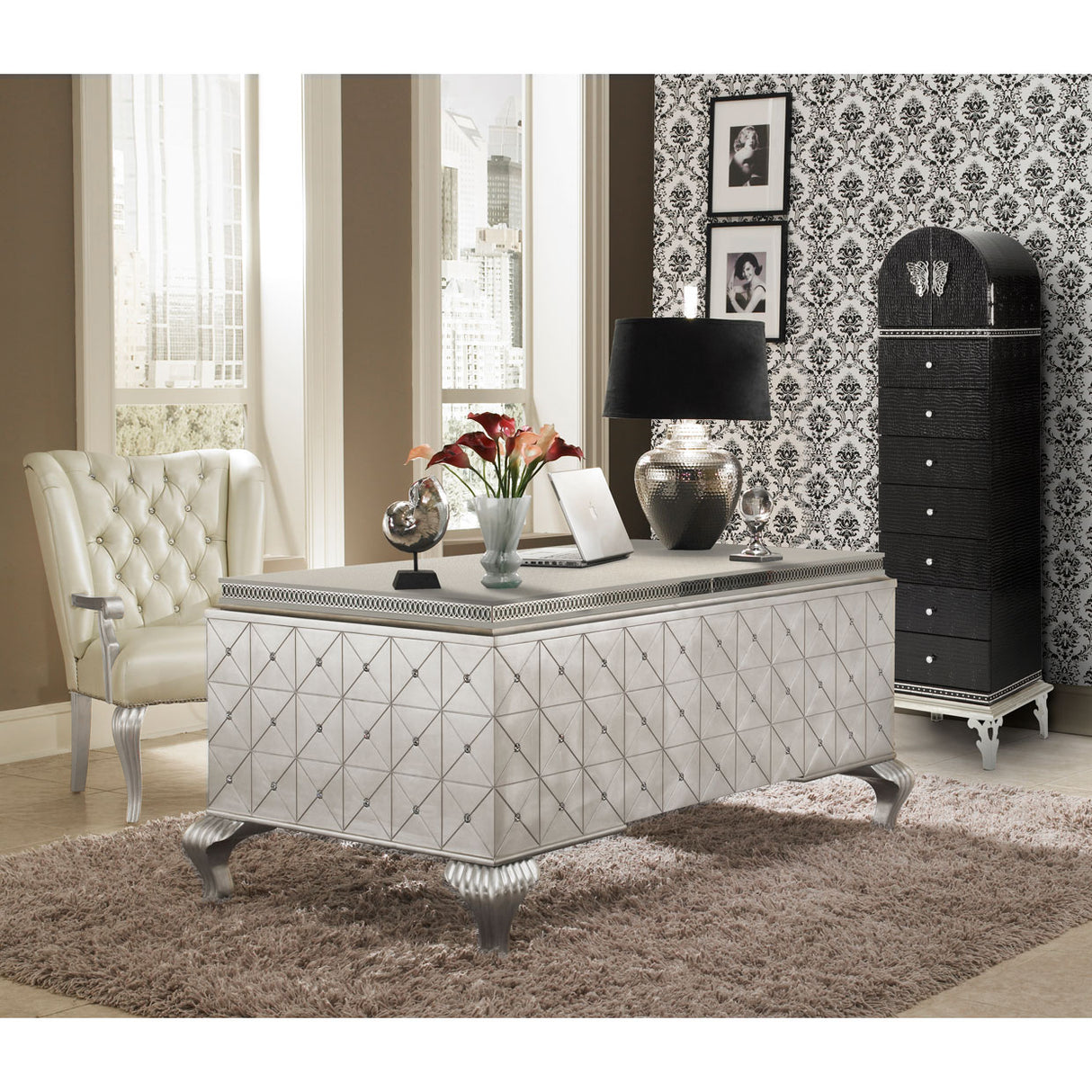 Hollywood Swank Pearl Caviar Desk from Michael Amini - Luna Furniture