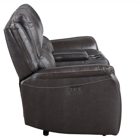 Alexandria Chocolate Top-Grain Leather Power Reclining Console Loveseat from Steve Silver - Luna Furniture