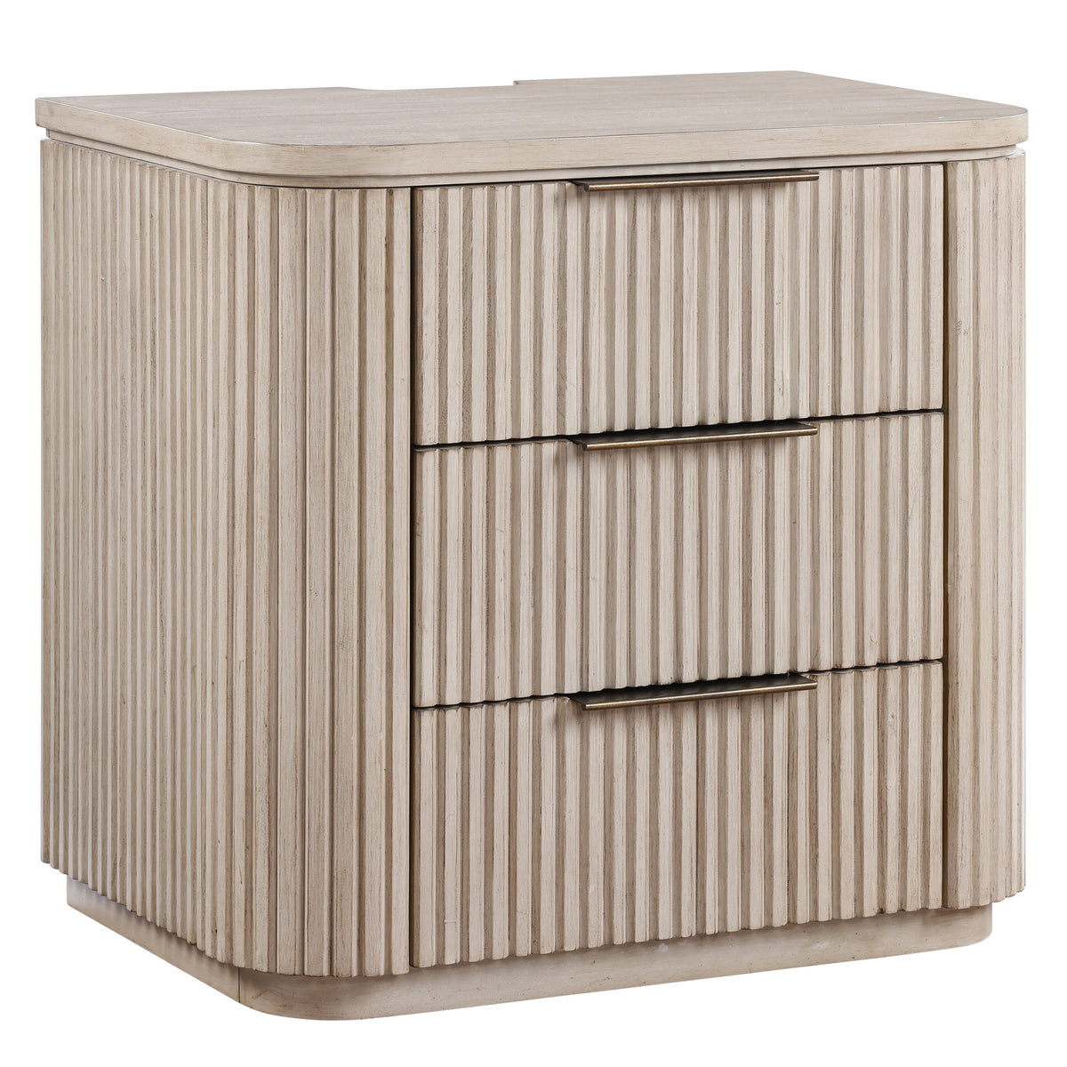 Henry Reeded 3-Drawer Nightstand with USB & Electric Outlets, Tan Finish from Steve Silver - Luna Furniture