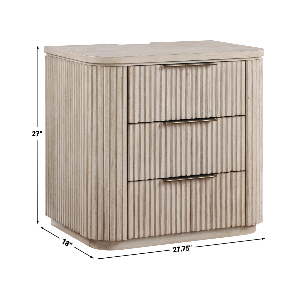 Henry Reeded 3-Drawer Nightstand with USB & Electric Outlets, Tan Finish from Steve Silver - Luna Furniture