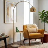 Oasis Long Arm Gold Brass Adjustable Floor Lamp with Round White Marble Base from Ashcroft Furniture - Luna Furniture